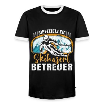 Offizieller Skihaserl Betreuer Skihasen Pisten - Männer Kontrast-T-Shirt - Schwarz/Weiß - Vorne - AI Model Female 172 light (172cm) & AI Model Male 178 light (178cm)