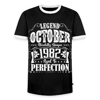 Octobre 1982. Cadeau d'Anniversaire octobre 1982. - T-shirt contrasté Homme - noir/blanc - Devant - AI Model Female 172 light (172cm) & AI Model Male 178 light (178cm)
