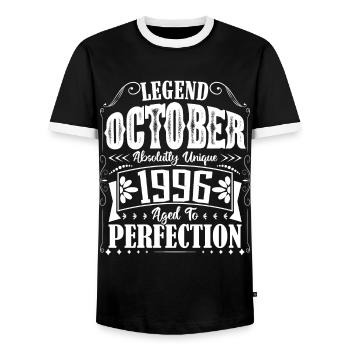October 1996. October 1996 Birthday Gift. - Men's Ringer Shirt - black/white - Front - AI Model Female 172 light (172cm) & AI Model Male 178 light (178cm)