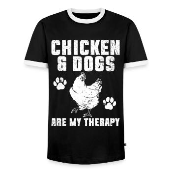 Chicken Dogs Farmer Farmer Dog Agriculture - Men's Ringer Shirt - black/white - Front - AI Model Female 172 light (172cm) & AI Model Male 178 light (178cm)