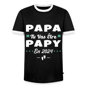 Futur Grand Père Papa Tu Vas Être Papy 2024 - T-shirt contrasté Homme - noir/blanc - Devant - AI Model Female 172 light (172cm) & AI Model Male 178 light (178cm)