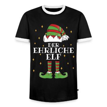 Der Ehrliche Elf - Familien Weihnachtsoutfit - Männer Kontrast-T-Shirt - Schwarz/Weiß - Vorne - AI Model Female 172 light (172cm) & AI Model Male 178 light (178cm)
