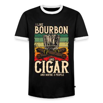 Bourbon Cigars Whisky Cigars Lounge Lovers - Men's Ringer Shirt - black/white - Front - AI Model Female 172 light (172cm) & AI Model Male 178 light (178cm)