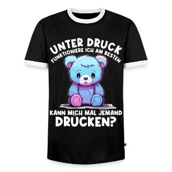 Unter Druck arbeite ich am besten Trauriger Teddy - Männer Kontrast-T-Shirt - Schwarz/Weiß - Vorne - AI Model Female 172 light (172cm) & AI Model Male 178 light (178cm)
