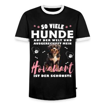 So viele Hunde auf der Welt - Hovawart - Männer Kontrast-T-Shirt - Schwarz/Weiß - Vorne - AI Model Female 172 light (172cm) & AI Model Male 178 light (178cm)