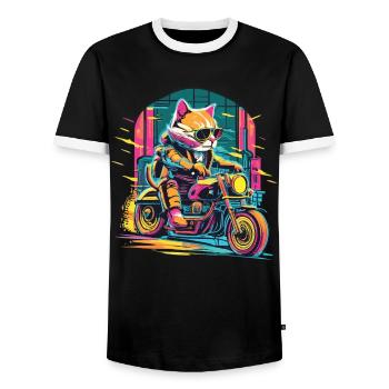 Ride with Paws - Katzenpower auf dem Bike - Männer Kontrast-T-Shirt - Schwarz/Weiß - Vorne - AI Model Female 172 light (172cm) & AI Model Male 178 light (178cm)