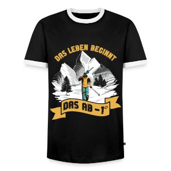 Skisport Das Leben Beginnt Das ab -1° Skifahren - Männer Kontrast-T-Shirt - Schwarz/Weiß - Vorne - AI Model Female 172 light (172cm) & AI Model Male 178 light (178cm)