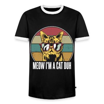 Katze mit Sonnenbrille miau, ich bin eine Katze duh - Männer Kontrast-T-Shirt - Schwarz/Weiß - Vorne - AI Model Female 172 light (172cm) & AI Model Male 178 light (178cm)