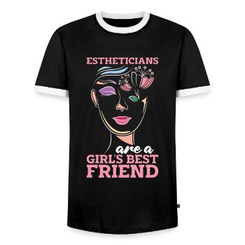 Aesthetician Estheticians Are A Girl's Skin Care - Men's Ringer Shirt - black/white - Front - AI Model Female 172 light (172cm) & AI Model Male 178 light (178cm)