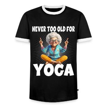 Never Too Old For Yoga - Männer Kontrast-T-Shirt - Schwarz/Weiß - Vorne - AI Model Female 172 light (172cm) & AI Model Male 178 light (178cm)
