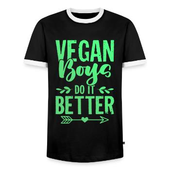 Garçon végétalien - T-shirt contrasté Homme - noir/blanc - Devant - AI Model Female 172 light (172cm) & AI Model Male 178 light (178cm)