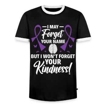 Forget Your Name But Not Your Kindness - - Men's Ringer Shirt - black/white - Front - AI Model Female 172 light (172cm) & AI Model Male 178 light (178cm)