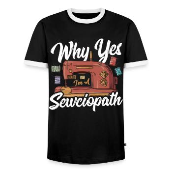 Quilten Warum Ja, ich bin ein Sewciopath Nähen - Männer Kontrast-T-Shirt - Schwarz/Weiß - Vorne - AI Model Female 172 light (172cm) & AI Model Male 178 light (178cm)
