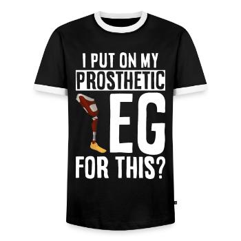 Beinprothese Amputierter - Männer Kontrast-T-Shirt - Schwarz/Weiß - Vorne - AI Model Female 172 light (172cm) & AI Model Male 178 light (178cm)