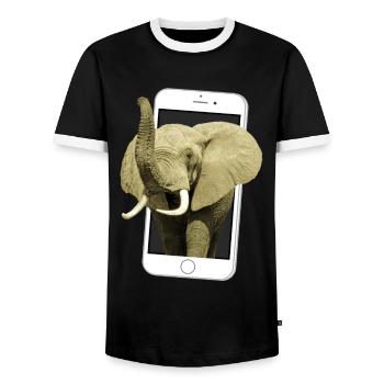 Smartphone with elephant - Elephant in Africa - Men's Ringer Shirt - black/white - Front - AI Model Female 172 light (172cm) & AI Model Male 178 light (178cm)
