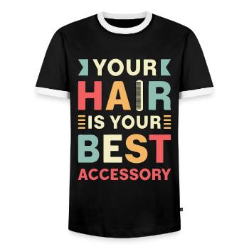 Coiffeur Your Hair est votre meilleur salon d’accessoires - T-shirt contrasté Homme - noir/blanc - Devant - AI Model Female 172 light (172cm) & AI Model Male 178 light (178cm)