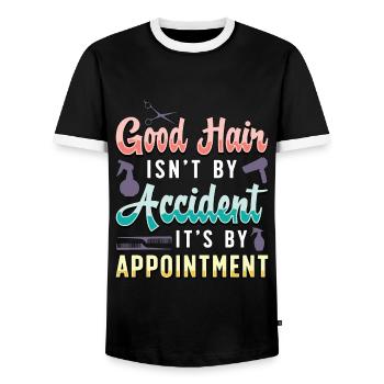 Coiffeur Les bons cheveux ne sont pas par hasard la coiffure - T-shirt contrasté Homme - noir/blanc - Devant - AI Model Female 172 light (172cm) & AI Model Male 178 light (178cm)