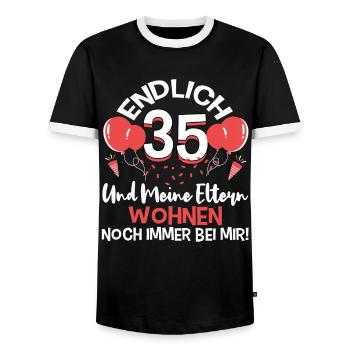 Endlich 35 meine Eltern wohnen immer noch bei mir - Männer Kontrast-T-Shirt - Schwarz/Weiß - Vorne - AI Model Female 172 light (172cm) & AI Model Male 178 light (178cm)