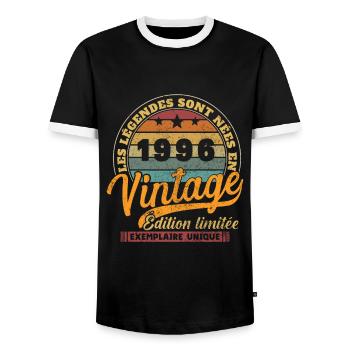 1996 Jahrgang Jahrgang 1996 Geburtstagsgeschenk - Männer Kontrast-T-Shirt - Schwarz/Weiß - Vorne - AI Model Female 172 light (172cm) & AI Model Male 178 light (178cm)