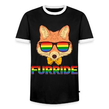 LGBTQ Furry Fandom Fursona Fursuit Fox - T-shirt contrasté Homme - noir/blanc - Devant - AI Model Female 172 light (172cm) & AI Model Male 178 light (178cm)