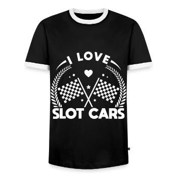 I Love Slot Cars Drag Racing Idea - Männer Kontrast-T-Shirt - Schwarz/Weiß - Vorne - AI Model Female 172 light (172cm) & AI Model Male 178 light (178cm)