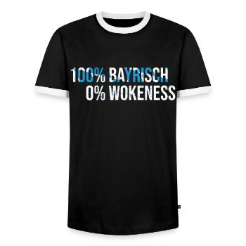 100% Bavarois 0%Éveil - pour les vrais Bavarois - T-shirt contrasté Homme - noir/blanc - Devant - AI Model Female 172 light (172cm) & AI Model Male 178 light (178cm)
