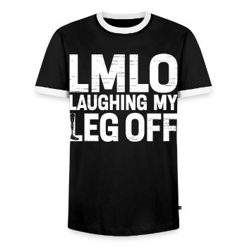 Funny prosthetic leg for amputees - Men's Ringer Shirt - black/white - Front - AI Model Female 172 light (172cm) & AI Model Male 178 light (178cm)