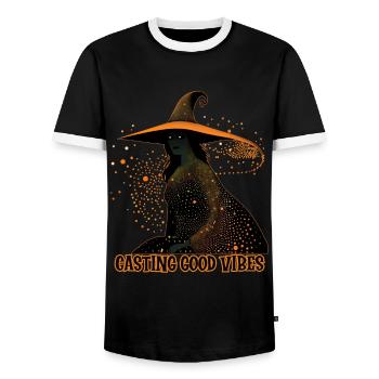 Witch Casting Vibes, Halloween - Men's Ringer Shirt - black/white - Front - AI Model Female 172 light (172cm) & AI Model Male 178 light (178cm)