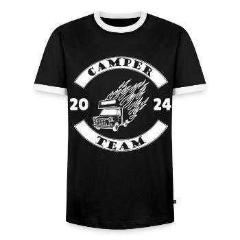 Camper Team 2024 für Campingfreunde - Männer Kontrast-T-Shirt - Schwarz/Weiß - Vorne - AI Model Female 172 light (172cm) & AI Model Male 178 light (178cm)