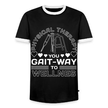 PT Physiotherapy Physiotherapist Job - Men's Ringer Shirt - black/white - Front - AI Model Female 172 light (172cm) & AI Model Male 178 light (178cm)