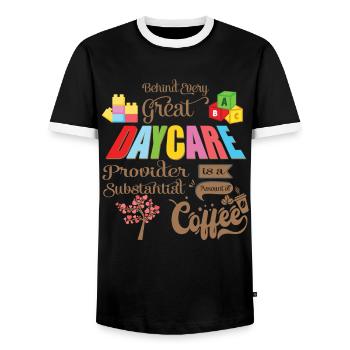 Coffee Behind Every Great - Coffee Teacher School - Men's Ringer Shirt - black/white - Front - AI Model Female 172 light (172cm) & AI Model Male 178 light (178cm)