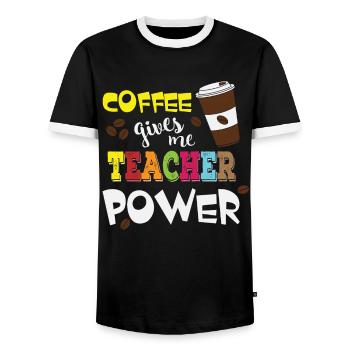 Coffee Gives Me Teacher Powers - Coffee Teacher - Men's Ringer Shirt - black/white - Front - AI Model Female 172 light (172cm) & AI Model Male 178 light (178cm)