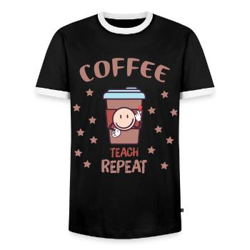 Coffee Teach Repeat Retro - Coffee Teacher School - Men's Ringer Shirt - black/white - Front - AI Model Female 172 light (172cm) & AI Model Male 178 light (178cm)