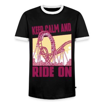 Roller Coaster Amusement Park Roller Coaster Ride - Men's Ringer Shirt - black/white - Front - AI Model Female 172 light (172cm) & AI Model Male 178 light (178cm)