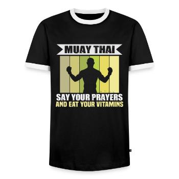 Muay Thai Arts Martiaux Muay Thai Entraîneur Muay Thai Muay Thai - T-shirt contrasté Homme - noir/blanc - Devant - AI Model Female 172 light (172cm) & AI Model Male 178 light (178cm)