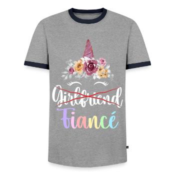 Engagement Bridal Shower - Men's Ringer Shirt - grey/navy  - Front - AI Model Female 172 light (172cm) & AI Model Male 178 light (178cm)