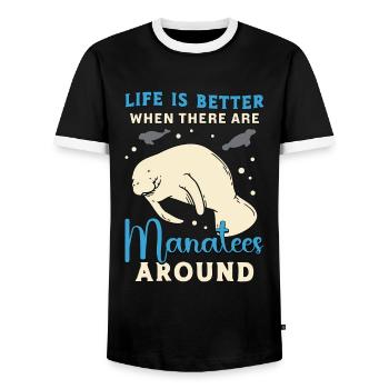 Dugong Life Is Better When There Are Sea Animals - Men's Ringer Shirt - black/white - Front - AI Model Female 172 light (172cm) & AI Model Male 178 light (178cm)