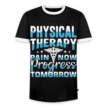 Emploi de physiothérapeute PT Physiotherapy - T-shirt contrasté Homme - noir/blanc - Devant - AI Model Female 172 light (172cm) & AI Model Male 178 light (178cm)