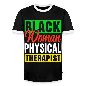 PT Physiotherapy Physiotherapist Job - Men's Ringer Shirt - black/white - Front - AI Model Female 172 light (172cm) & AI Model Male 178 light (178cm)