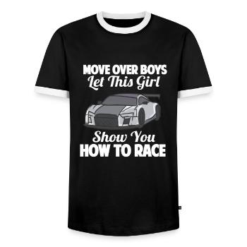 Automobile Speed Racer Speedway Turbo Racing - Men's Ringer Shirt - black/white - Front - AI Model Female 172 light (172cm) & AI Model Male 178 light (178cm)