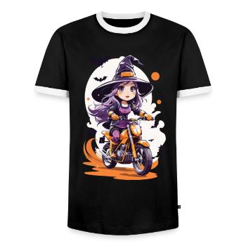 Anime Stil Motocross Hexe Halloween Biker - Männer Kontrast-T-Shirt - Schwarz/Weiß - Vorne - AI Model Female 172 light (172cm) & AI Model Male 178 light (178cm)