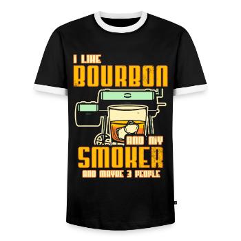 I Like My Bourbon And My Smoker And Maybe 3 People - Men's Ringer Shirt - black/white - Front - AI Model Female 172 light (172cm) & AI Model Male 178 light (178cm)