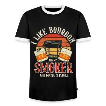 I Like My Bourbon And My Smoker And Maybe 3 People - Men's Ringer Shirt - black/white - Front - AI Model Female 172 light (172cm) & AI Model Male 178 light (178cm)