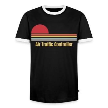 Air Traffic Controller - Men's Ringer Shirt - black/white - Front - AI Model Female 172 light (172cm) & AI Model Male 178 light (178cm)