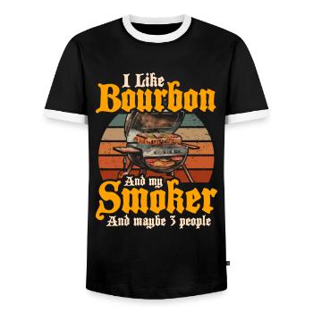 I Like My Bourbon And My Smoker And Maybe 3 People - Men's Ringer Shirt - black/white - Front - AI Model Female 172 light (172cm) & AI Model Male 178 light (178cm)