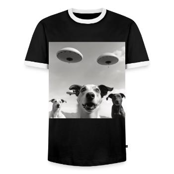 Selfie Chien OVNI Drôle Alien Ovni Amoureux De Chien - T-shirt contrasté Homme - noir/blanc - Devant - AI Model Female 172 light (172cm) & AI Model Male 178 light (178cm)