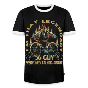 Road Bike Gift for Vintage 1956 Cyclist - Men's Ringer Shirt - black/white - Front - AI Model Female 172 light (172cm) & AI Model Male 178 light (178cm)