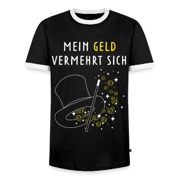 Münztricks Münzmagie Münzen Zauberhut Zaubershow - Männer Kontrast-T-Shirt - Schwarz/Weiß - Vorne - AI Model Female 172 light (172cm) & AI Model Male 178 light (178cm)