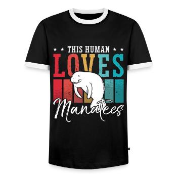 Dugong Cet Humain Aime Les Lamantins Animal Marin - T-shirt contrasté Homme - noir/blanc - Devant - AI Model Female 172 light (172cm) & AI Model Male 178 light (178cm)