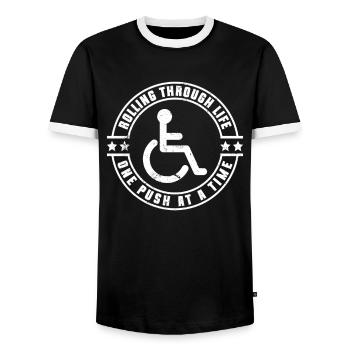 Fauteuil roulant Fauteuil roulant Handicap Drôle - T-shirt contrasté Homme - noir/blanc - Devant - AI Model Female 172 light (172cm) & AI Model Male 178 light (178cm)